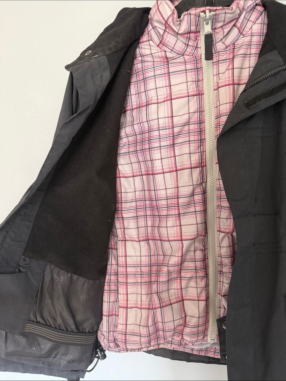 Pulse Youth Ski Winter Outdoor Black‎ Hooded Pink Plaid Inner Jacket - Picture 6 of 8